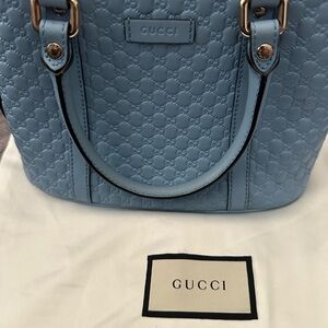 Gucci Blue Embossed Leather Handbag